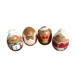 Hand painted vintage wood egg Christmas characters Mr. & Mrs Claus